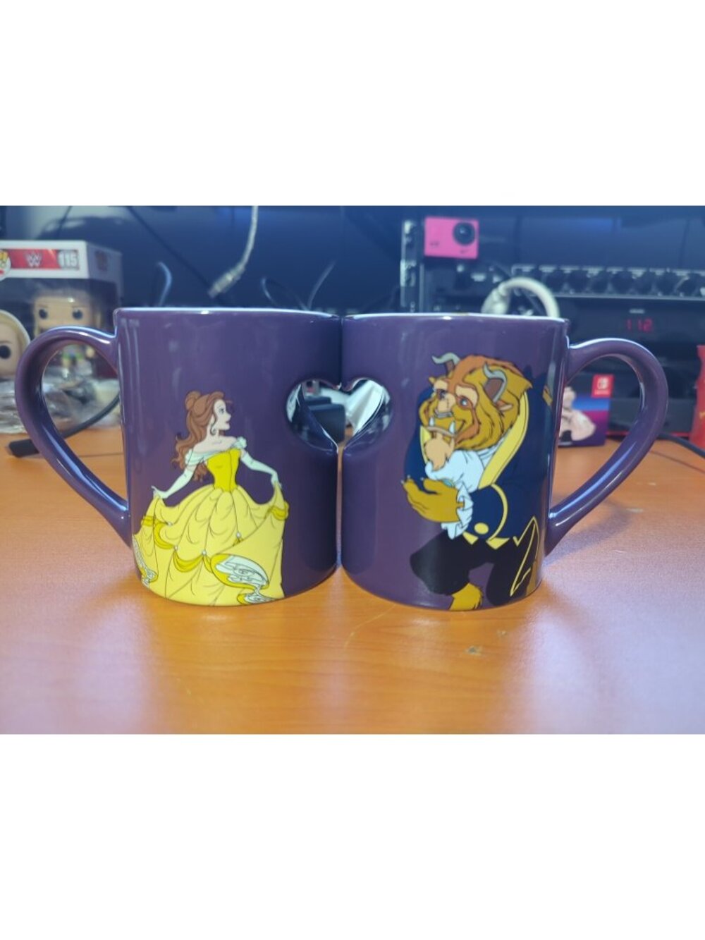 Disney Belle Beauty and the Beast Coffee Mugs Signature Heart Purple Set of 2